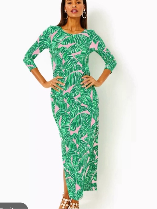 Lilly Pulitzer Dresses & Skirts - Lilly Pulitzer Green Palm-Print Maxi Dress with Pink Accents